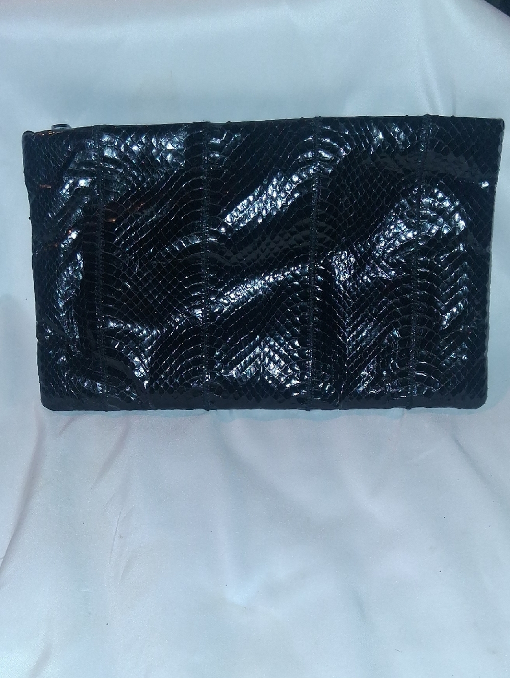 Clemente Black Patent Snake-Embossed Wristlet Clutch